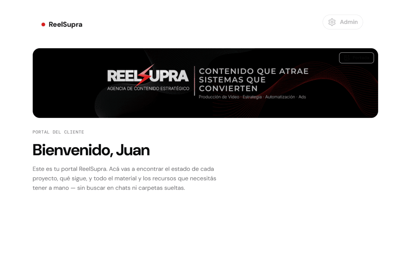 Pantalla de bienvenida del Portal del Cliente.
