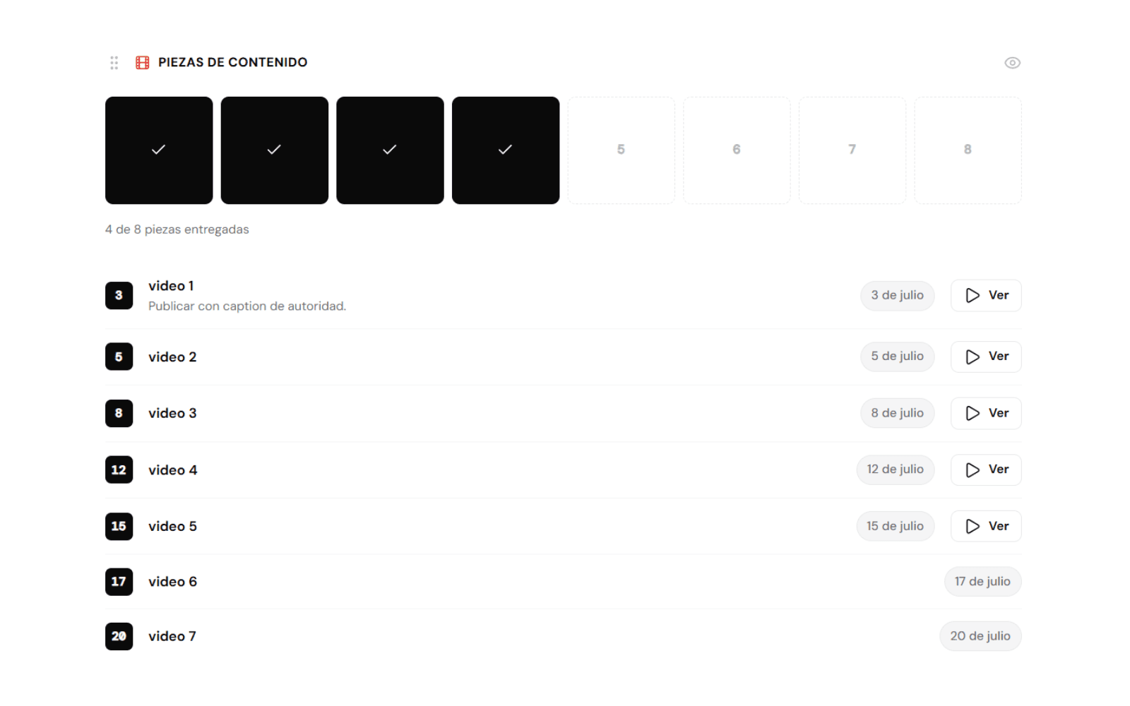 Vista de contenidos del Portal del Cliente.